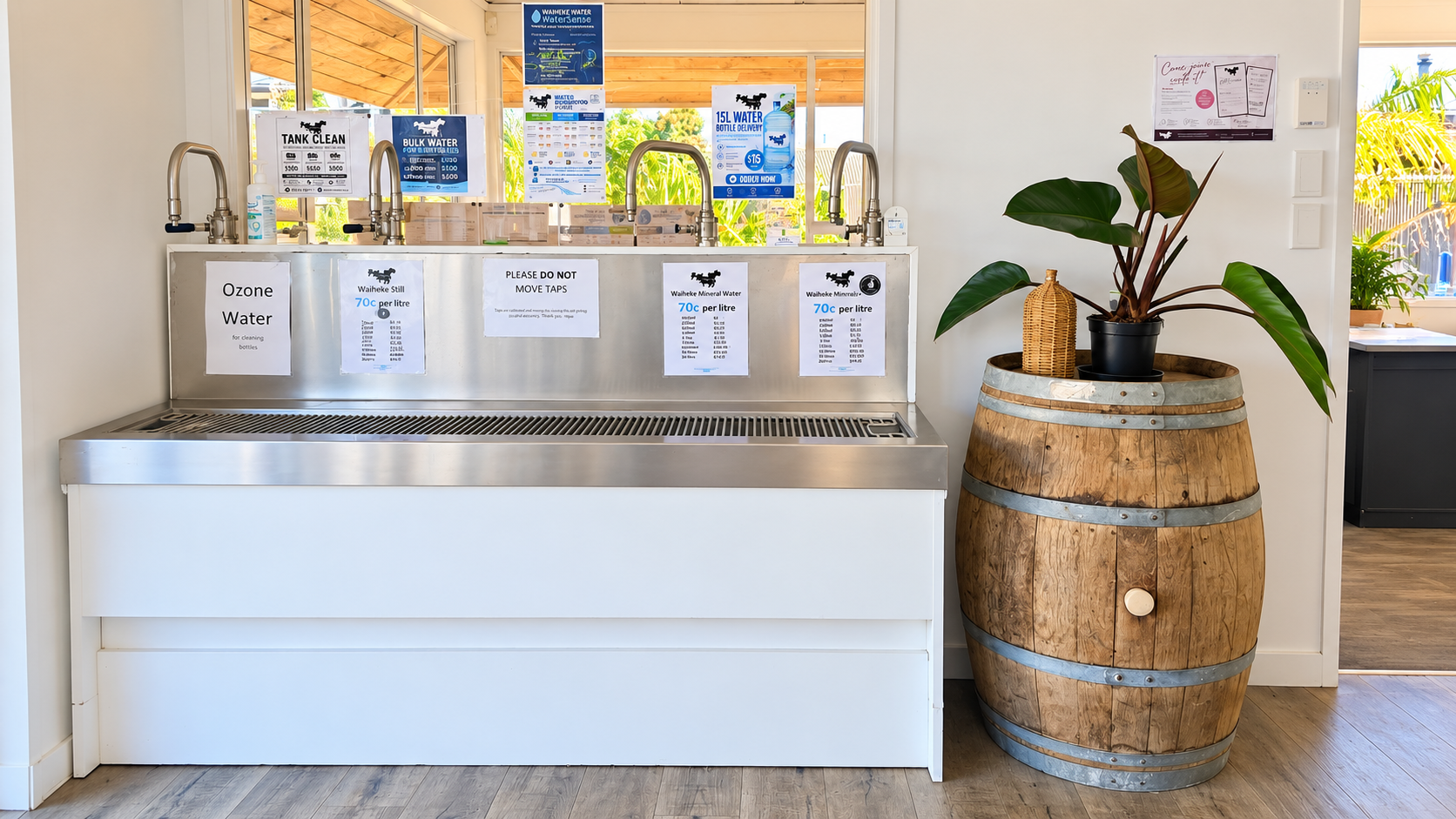Chrome taps at the Waiheke Water in-store refill station